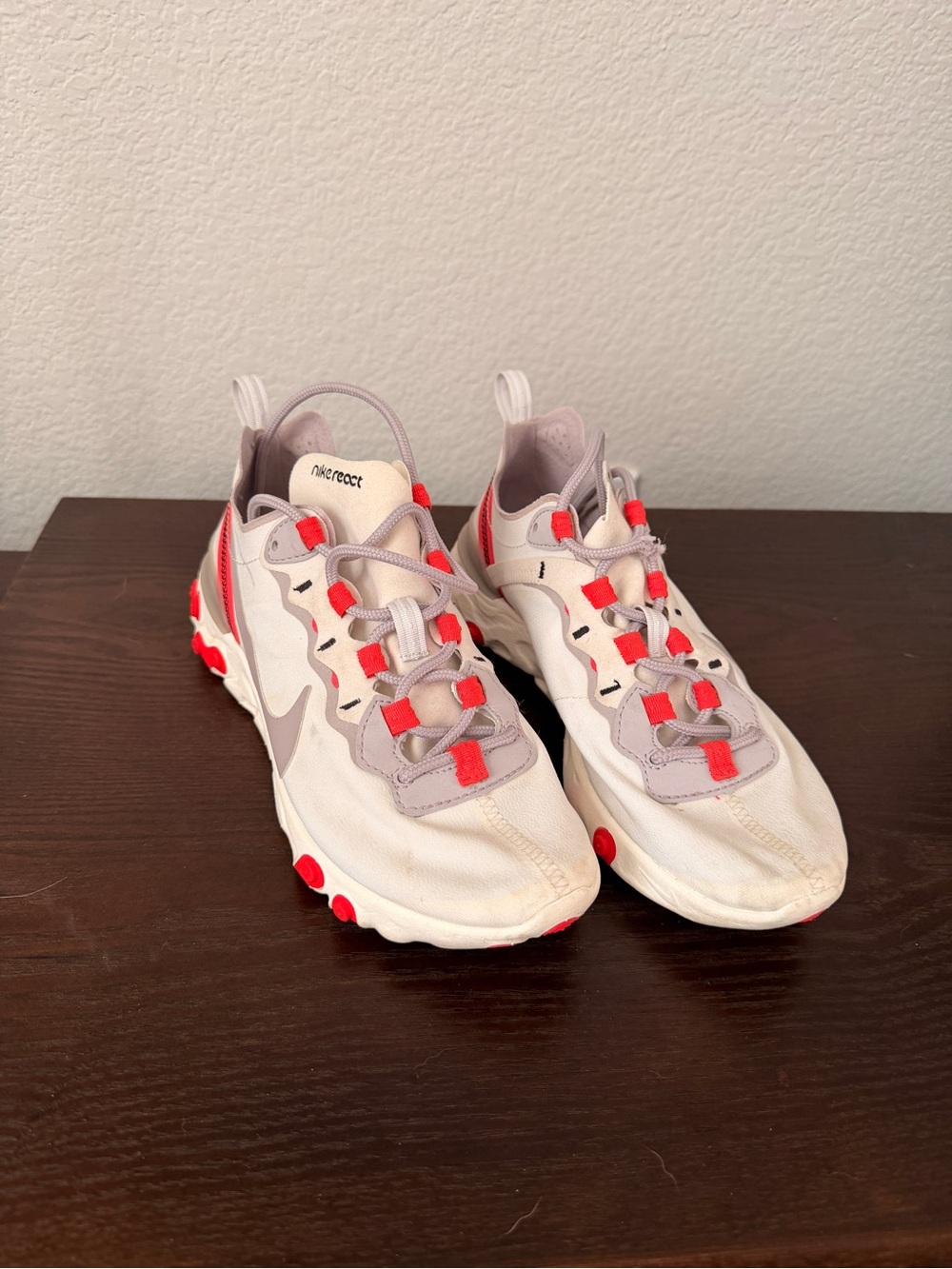 Nike White and Red React Sneakers